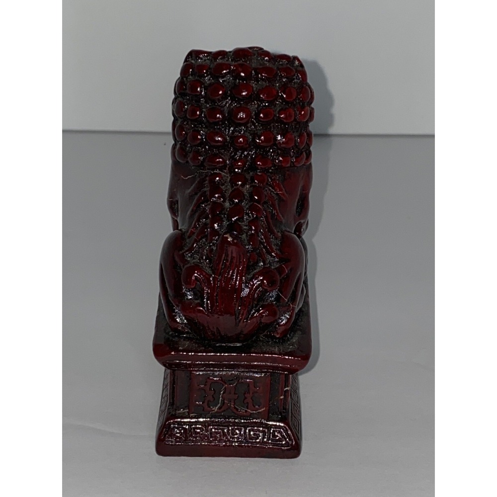 Chinese Foo Fu Temple Guardian Lion Dog Heavy Red Resin 4.25" Figurine/Bookend - Picture 4 of 6
